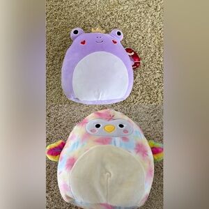 2 Squishmallows Lavender Frog with Gold Crown and rainbow bird